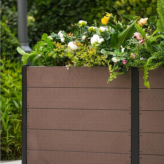 IDEALHOUSE 49x 19x 30 Raised Garden Bed Wood-Look WPC Composite Planter Box Outdoor Metal Frame with Deep Root Design Planter for Vegetables Flowers Herbs Open Bottom