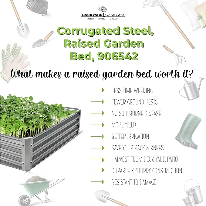 Backyard Expressions Galvanized Raised Garden Beds for Vegetables Large Metal Planter Box Steel Kit Flower Herb - 40x 40x 10.5H