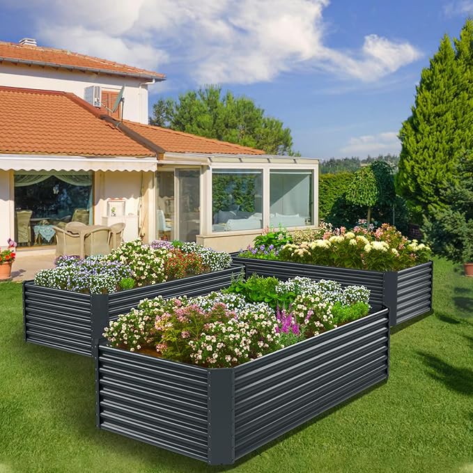 FRIZIONE 6FT(L)×3FT(W)×2FT(H) Raised Garden Bed Outdoor for Flower Garden Planter Box for Vegetable Raised Garden Beds for Herb Succulent Dark Gray