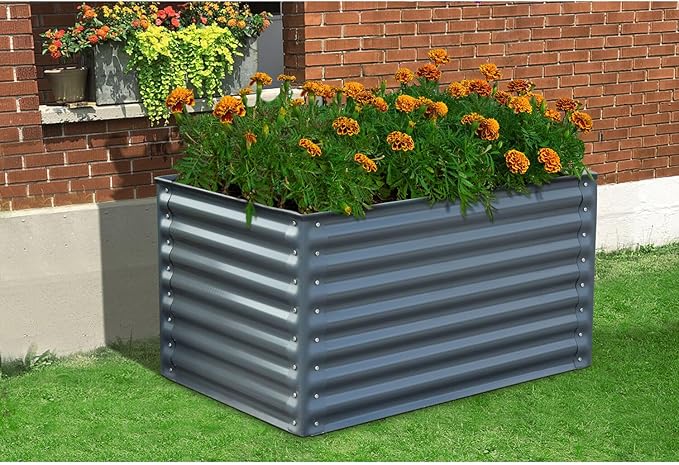 Hanover 59-in. Open-Base Raised Garden Bed for Flowers Herbs and Vegetables Constructed with Galvanized Steel Weather Resistant Gardening Box Metal Planter Perfect for Protecting Plants