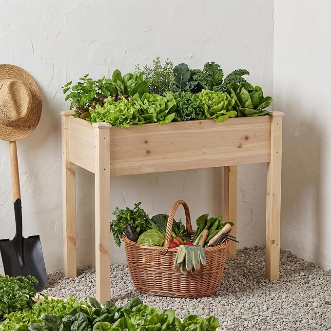 NEWBULIG Raised Garden Bed with Legs 34x18x30inElevated Wood Planter Box Stand for Outdoors Garden Balcony Courtyard Natural Wood 400 Pound Capacity for Planting Herbs Flowers Vegetables