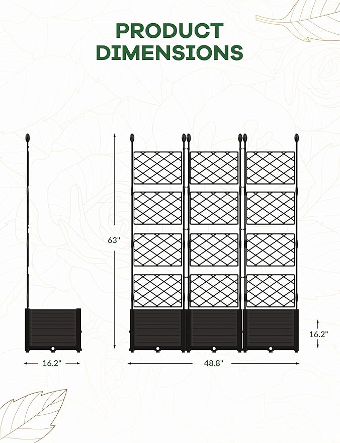Garvee 3 PCS Plastic Plant with Metal Trellis Raised Garden Bed with Trellis Planter for Climbing Plant Outdoor Raised Box Privacy Screen for Patio Balcony Planter for Backyard Patio