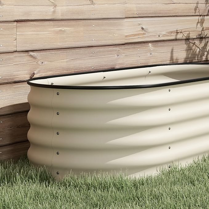 6.5' x 2' x 1.4' Galvanized Raised Garden Bed Kit Outdoor Metal Elevated Planter Box with Safety Edging Easy DIY Stock Tank for Growing Flowers Herbs Vegetables Cream