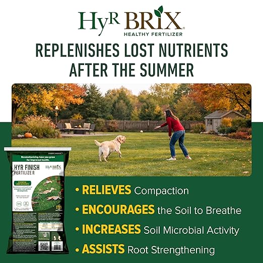HyR BRIX 10-0-0 HyR Finish Fertilizer 45lb Bag - Slow-Release Granular with Calcium &amp Sulfur - for Late Summer &amp Fall Lawn Prep - Covers 4500 Sq Ft