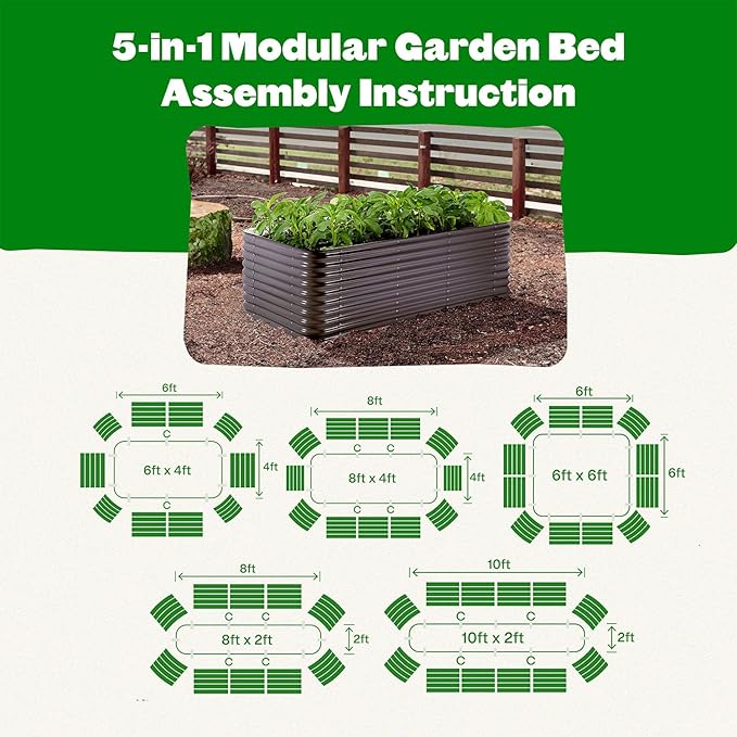 Epic Gardening 5-in-1 Modular Galvanized Raised Garden Bed Kit 15 Tall Food-Safe Metal Planter Box Large Modular Raised Garden Beds Outdoor for Vegetables Flowers Herbs &amp Fruits - Slate Grey
