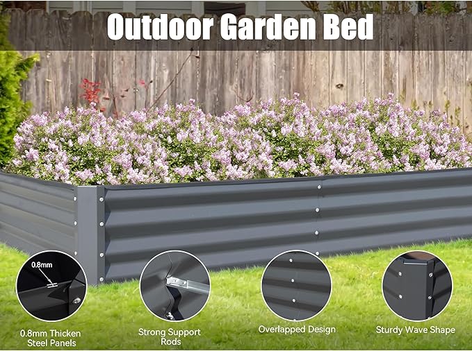 Outdoor Garden Bed Galvanized Raised Planter Garden Boxes Large Metal Planter Box for Gardening Vegetables Fruits Flowers (8x4x1FT)