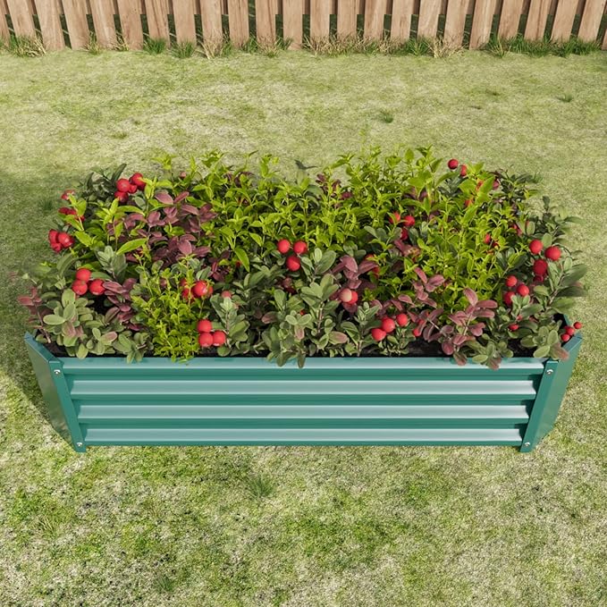 7.6x3.7x0.98FT Metal Raised Bed for Outdoor Flower Planters Vegetables Herb Galvanized Raised Garden Bed Kit Rectangular Large Metal Deep Root Planters with An Open Bottom (Green with 4x2x1ft)