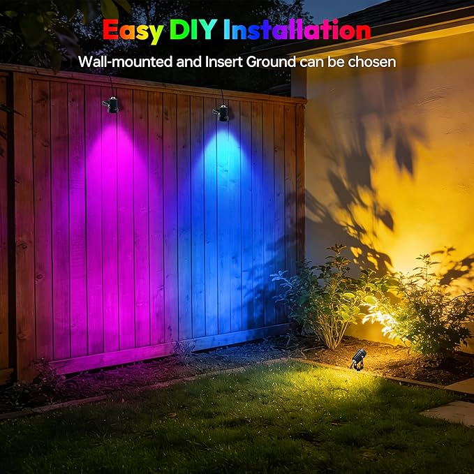 Low Voltage Landscape Lights LED Landscape Lighting 5W 12V Garden Pathway Lights Waterproof RGBW Walls Trees Flags Outdoor Landscape Spotlights with Stakes (12 Pack)