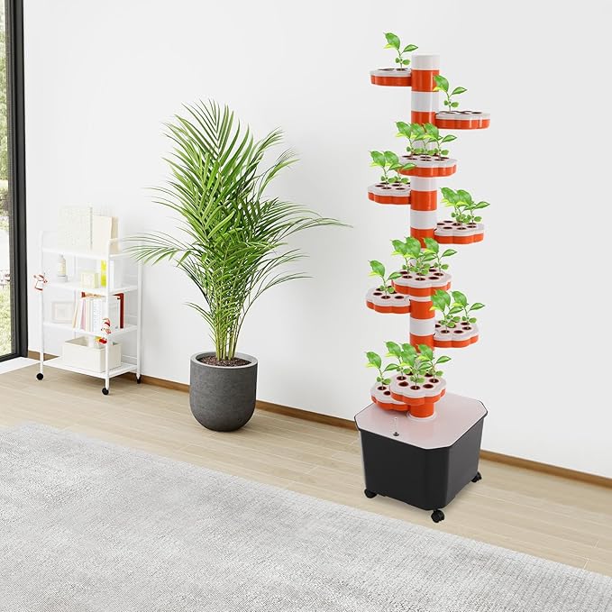 10 Tier 80 Hole Hydroponic Grow Tower with Water Pump &amp Timer Indoor Vertical Garden System with 5 Wheels for Lettuce Herbs Strawberries Home Hydroponics Planting Kit with 12 Gal Tank