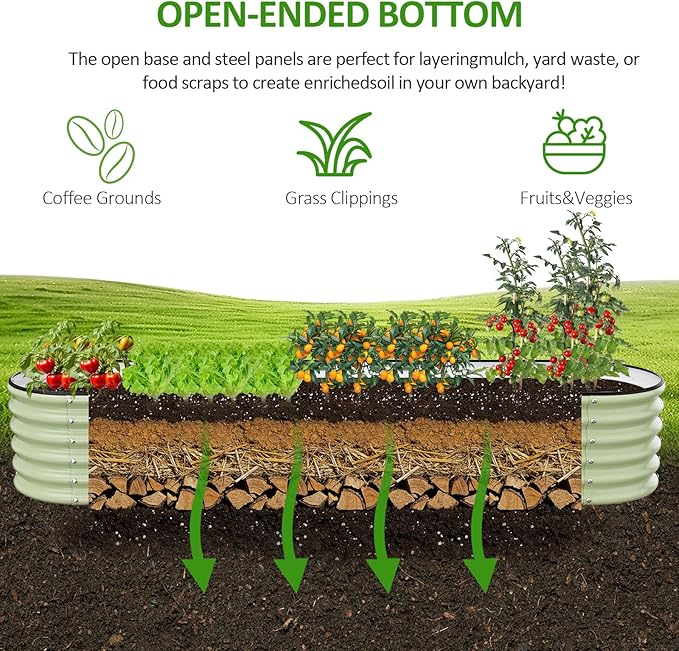 Gruper Galvanized Raised Garden Bed 8×2×1.4 ft Tall Oval Large Metal Planter Raised Garden Boxes Outdoor for Vegetable Fruits Flower Herb Anti-Rust and Sturdy &amp Easy-Setup