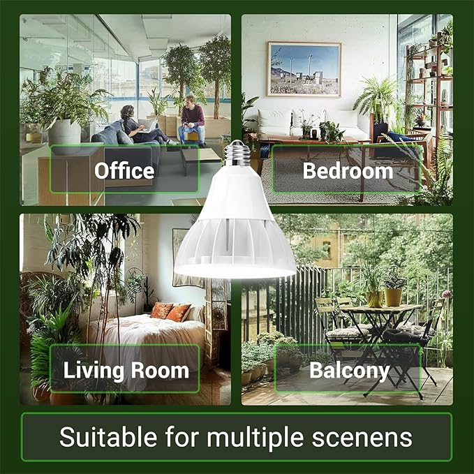 RDJ Bouns Grow Light Bulbs for Indoor Plants E26 Base 26W 3422LM (300 Watt Equiv) High PPFD with Optical Lens CRI98 Seeds and GreensLED Plant Light Bulb for Growing Gifts for Gardening Lovers