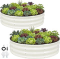 Galvanized Raised Garden Bed Outdoor 2Pcs | 4x4x1ft Metal Raised Beds for Gardening with Safety Rubber Strip | Round Planter Box for Plants Like Vegetables Fruits Flowers White