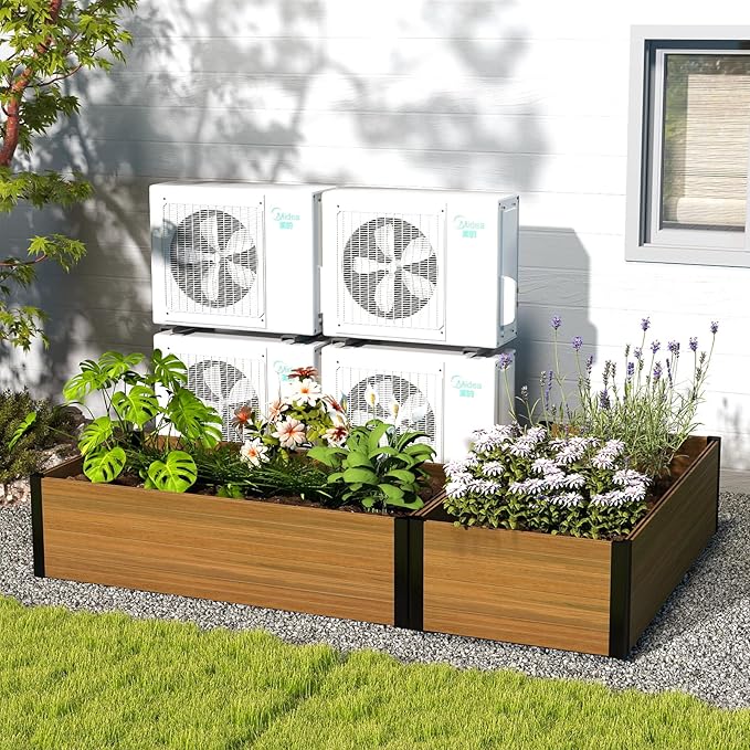 mondaria Raised Garden Bed 4x2x1Ft Outdoor Rot-Resistant Planter Box Wood Plastic Composite Flower Bed Kit for Vegetables Herb Brown