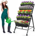 Homdox 4FT Vertical Garden Bed 5 Tiers Raised Garden Planter 25.6 * 26 * 48Inch with 4 Hooks &amp 4 Wheels Vegetable Flower Stand for Garden Patio Yard Black