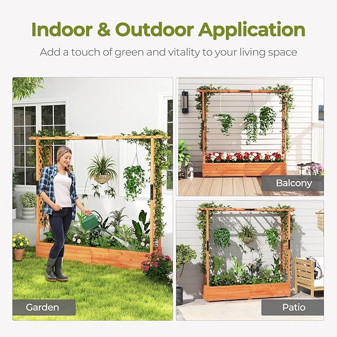 ORALNER Raised Garden Bed with Trellis Wooden Planter Box with Climbing Frame Outdoor Elevated Garden Box for Vegetables Herbs Flowers Fruits (Extra Large)