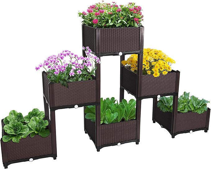 D'vine Dev Planter Raised Beds - Elevated Garden Box with Drainage Plug Raised Garden Beds for Vegetable/Flower/Herb Outdoor Standing Beds Gardening Kit RGB-6