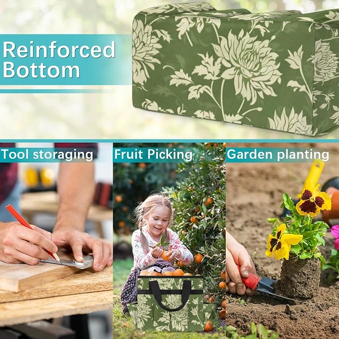 Spring Leaves Gardening Tool BagHeavy Duty Garden Tote BagPortable Oxford Gardening Storage Basket Organizer Handbag with Pockets HandleHand Tools Gifts for Outdoor Garden Lawn Yard