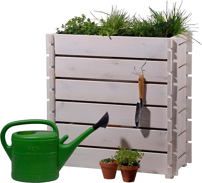 58441FSCe Raised Bed with Plug-In System Planter Box with Plant Film 79 x 37 x 79 cm Pine White