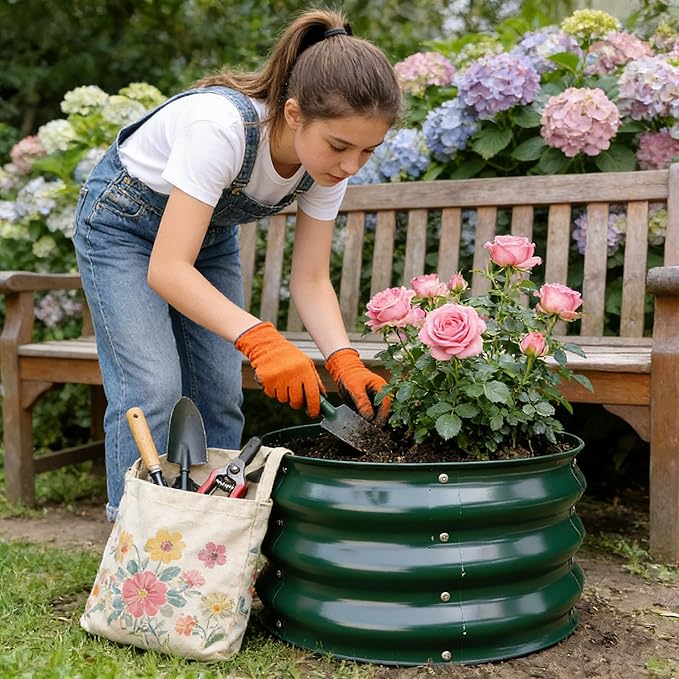 GARDMAX 2 Pack 2x2x1FT Galvanized Round Raised Garden Bed Kit Metal Planter Boxes Outdoor with Easy Assembly Large Garden Bed for Vegetables Fruits Flower Herbs Dark Green