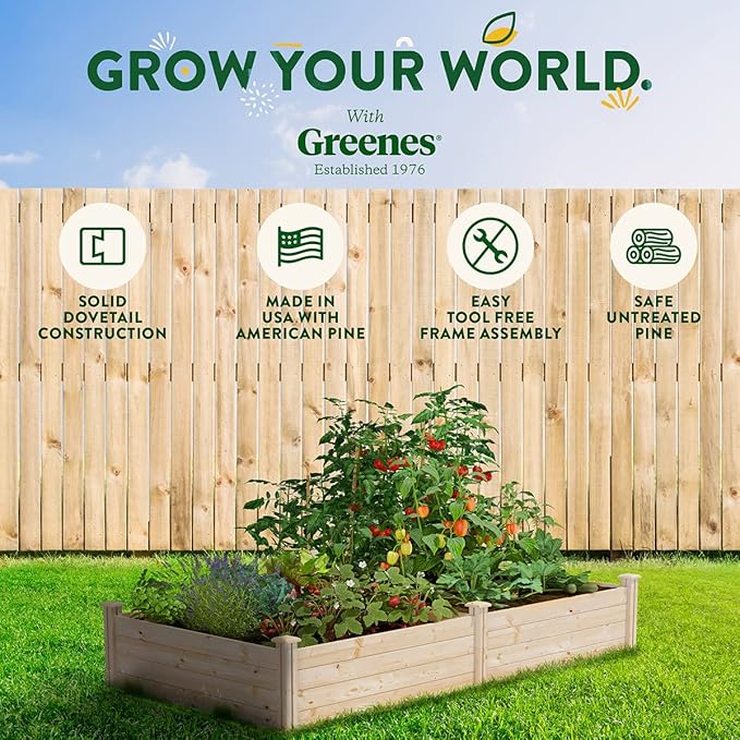 Greenes Fence Original Pine Raised Garden Bed 4' x 8' x 14 - Made in USA with American Pine