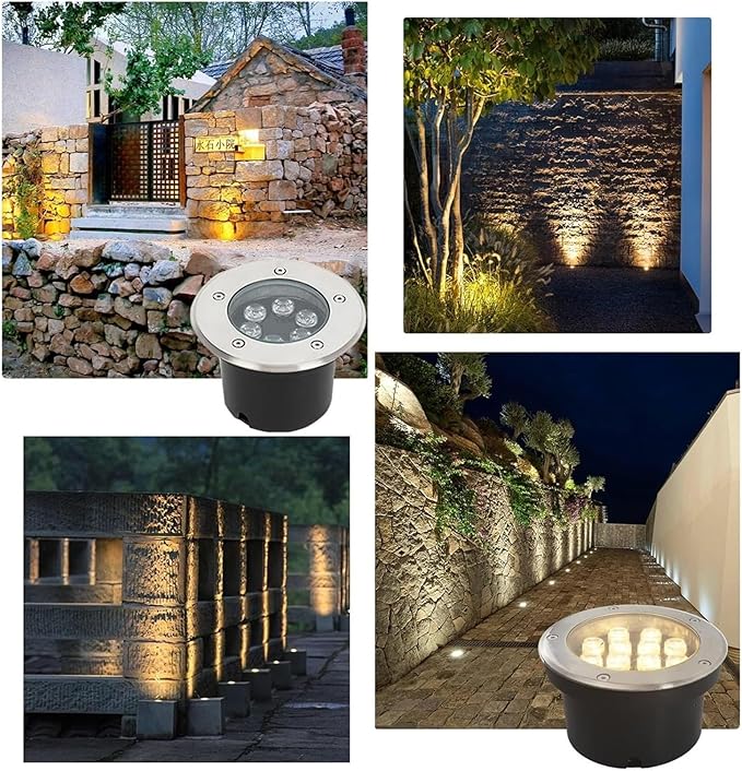 Outdoor Buried Lights - Ground Led Landscape Lamp Ip67 Waterproof Round Recessed Led Spotlight Low Pressure Stainless Steel Floor Lamp for Pathway Patio Garden Deck L-Green Light-12 W