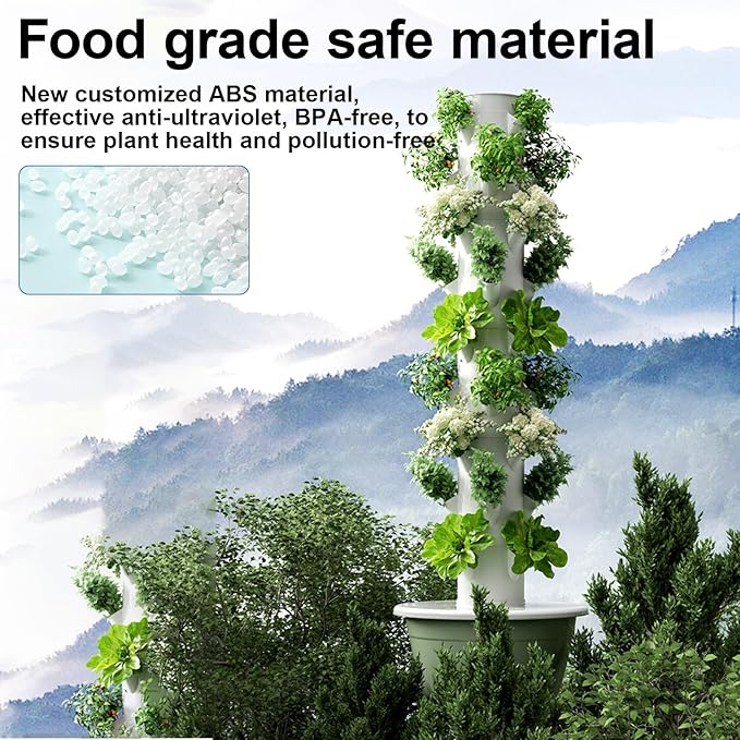 DIY Aeroponic Tower Hydroponic Tower Growing System 20/28/36 Hole Hydroponics Tower Growing System Kit for Gardening Lover Black/Green Base(Black165cm/65in)