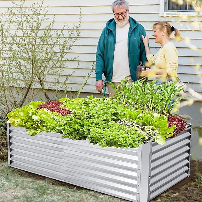YUEWO Planter Raised Beds Galvanized Steel Planter Box Metal Raised Garden Bed 6X3X1FT for Outdoor Growing Fresh Veggies Flowers Herbs and Succulents (6 x 3 x 2 ft)
