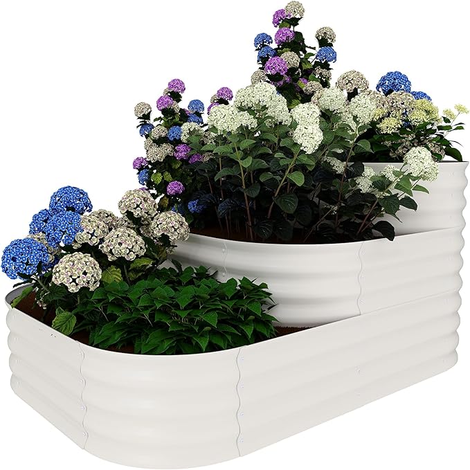 Galvanized Raised Garden Bed Kit 61x42x31 Inch Outdoor Metal Planter Box for Vegetables Herbs 3-in-1 Raised Garden Bed with Open Base for Deep Root Growth White