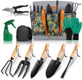 YAUNGEL Garden Tools - 10Pcs Garden Tool Set Heavy Duty Stainless Steel Gardening Supplies Hand Tools with Wooden Handle Storage Tote Bag Ideal Gardening Gifts for Women and Men Black
