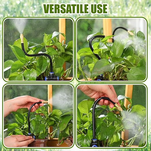 98 ft Drip Irrigation Kit 5/16 Tube Automatic Watering System with 30pcs 360° Adjustable Brass Nozzles Water Saving DIY for Garden Lawn Yard Greenhouse Plants
