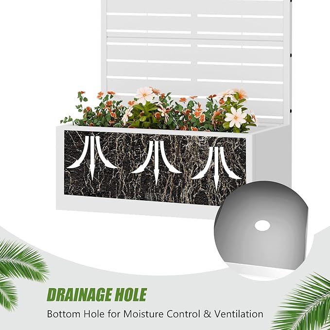 Casaphoria Metal Raised Garden Bed with Trellis 59x30x12 Planter Box for Climbing Plants Vegetables &amp Vines Features Drainage Holes and Privacy Screen (Black-Louvered)