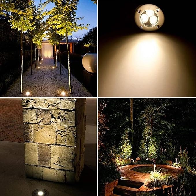 3PCS Ground LED Landscape Lamp - 1/3W Outdoor Buried Lights IP65 Waterproof Underground Buried Lamp Recessed LED Spotlight for Driveway Deck Step Villa DecoratWhite Light 3W