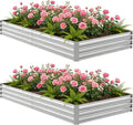 2PCS 8x4x1FT Galvanized Raised Garden Bed Outdoor Patio Large Rectangular Metal Planter BoxesPlant Container Kit for Gardening Vegetables Flowers HerbsSilver