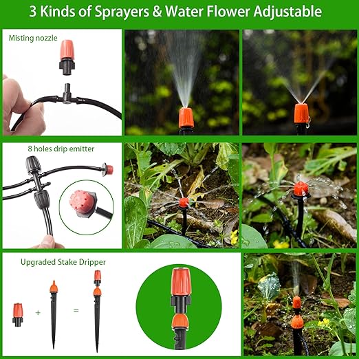 280 Pcs Drip Irrigation Kit 147FT Garden Watering System 1/2 1/4 in Distribution Tubing Hose Automatic Patio Misting System Micro Automatic Drip Irrigation for Plant Garden Greenhouse Patio Lawn