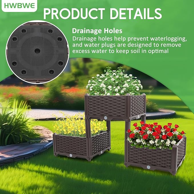 Planter Raised Beds Elevated Planter Garden Box with Drainage Holes Raised Garden Bed for Vegetable/Flower/Herb Outdoor Standing Planter Beds Gardening Kit