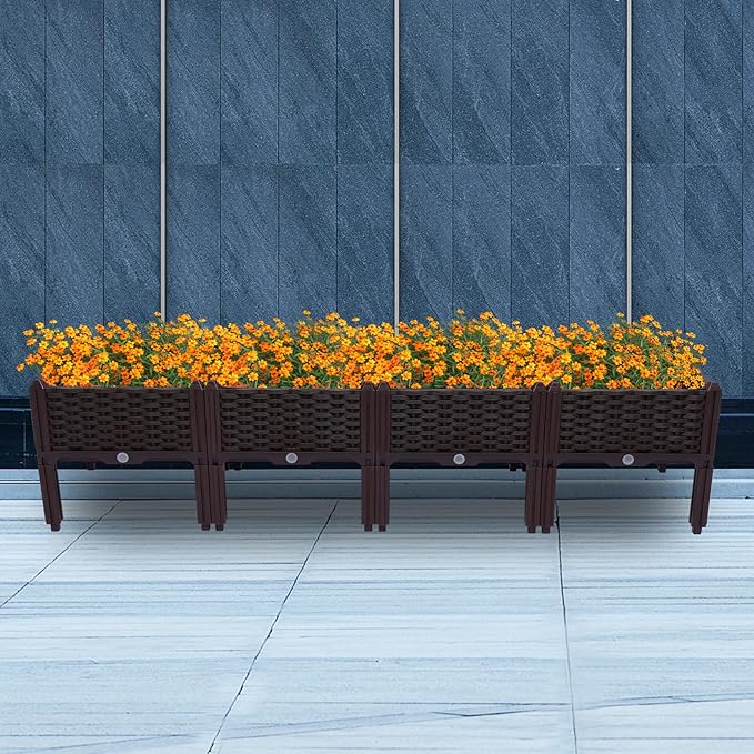 Plastic Raised Garden Bed Kit Set of 4 Elevated Planter Grow Boxes 15.35 H with Drainage Holes Outdoor Garden Growing Beds for Patio Backyard Porch Deck Vegetable Fruit Flower Herb