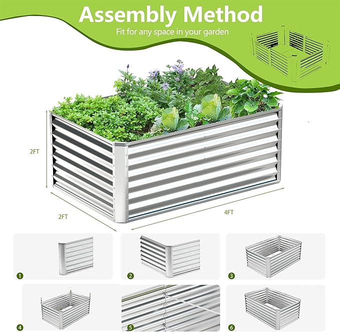 2PCS 4x2x2FT Galvanized Raised Garden BedGalvanized Planter Boxes Outdoor Large Metal Raised Garden Beds for Vegetables-Silver