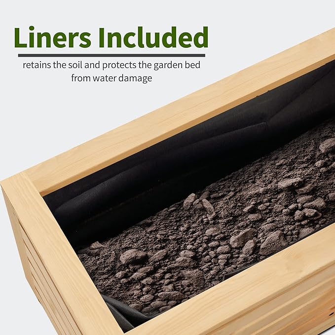 MCombo 2 Tier Corner Raised Garden Bed Outdoor Wooden Planter Box Elevated Garden Bed with Liners for Vegetables Herbs and Flowers 0315