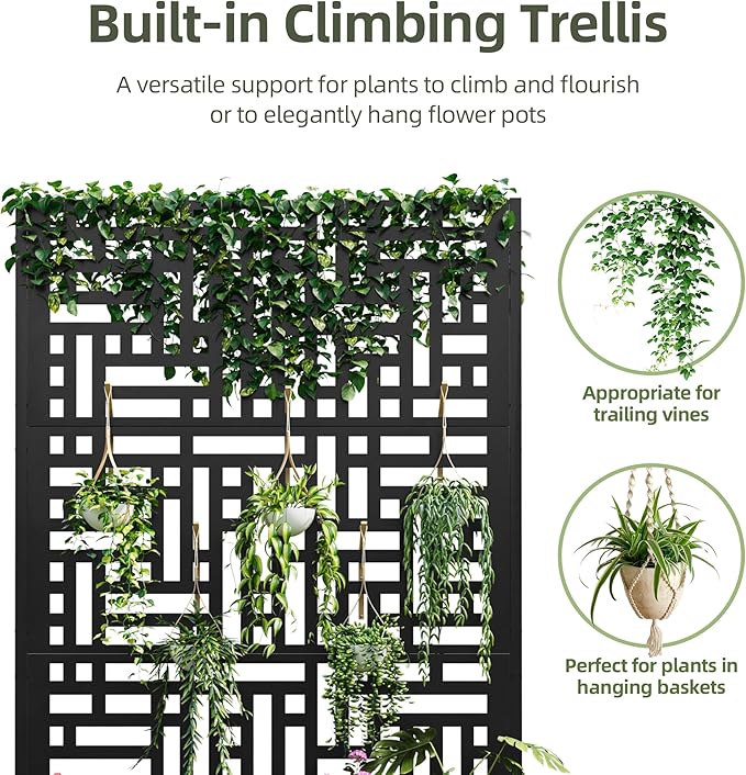 Metal Planter with Trellis 70 x 43.3 x 16 Metal Raised Garden Bed Planter Box with Trellis Privacy Screen Planter Box for Climbing Plants Flowers Vegetables Fruits (1)