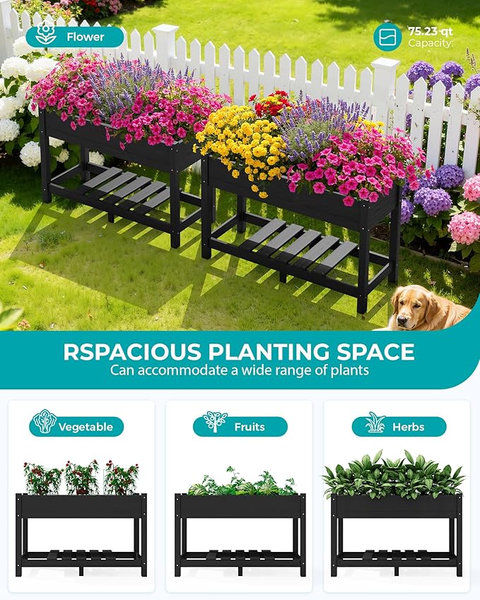 SERWALL Raised Garden Bed with Legs Set of 2 43×17×30 Large HDPE Elevated Planter Box for Vegetables Flower Herb Patio All Weather Use-Black