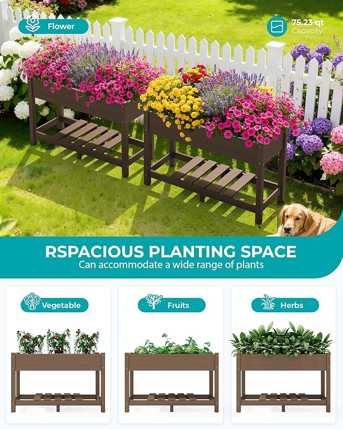 SERWALL Raised Garden Bed with Legs 43×17×30 Large HDPE Elevated Planter Box for Vegetables Flower Herb Patio All Weather Use- Brown