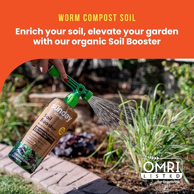 Sunday Soil Booster - Worm Casting Tea - Enhance Soil Health &amp Promote Vigorous Plant Growth - Made with Vermicompost Extract &amp Humic Acid - 32 Fl Oz 2 Pack