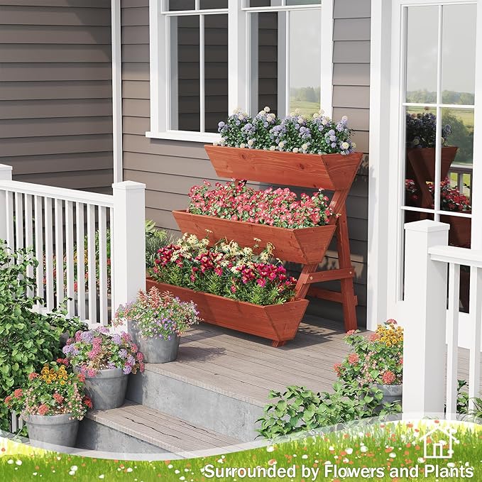 Raised Garden Bed 3 Tier Vertical Garden Planter for Indoor &amp Outdoor Raised Planter Box with Legs Garden Planter Box for Flowers/Vegetables/Plants