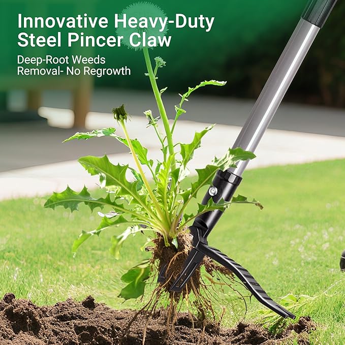 Suchtale Metal WeederStand Up Weed Puller Tool with Long Handle – Heavy-Duty All-Metal Weeder with Upgraded Pincer Claw – Pull Weeds from The Root Without Bending Pulling or Kneeling