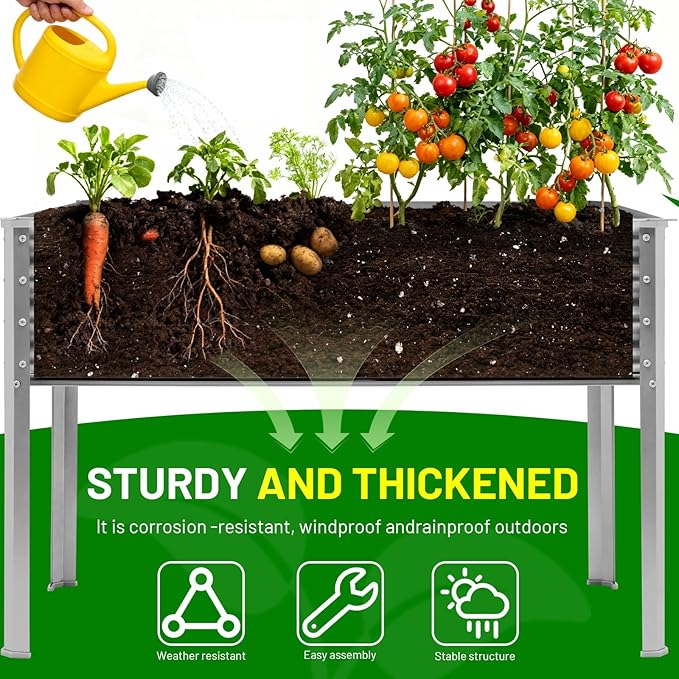 Land Guard 2 Pack Galvanized Raised Garden Bed with Legs &amp Wheels 36×12×32in Metal Elevated Raised Planter Box for Backyard Patio Balcony 300lb Capacity Silver