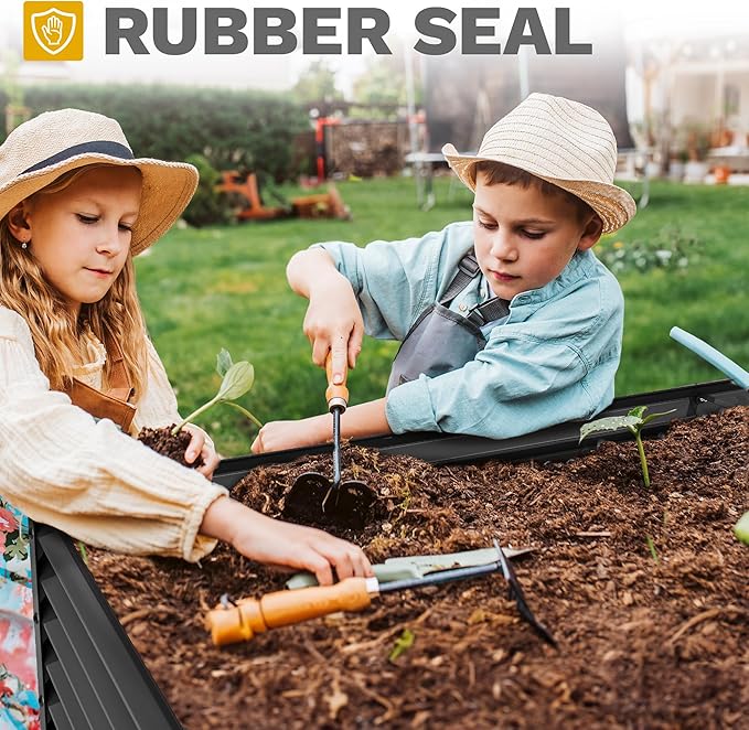 DWVO 6 x 3 x 2 FT Raised Garden Bed Kit Outdoor Galvanized Flower Bed with Gloves Large Metal Planter Box for Vegetables Flowers Herbs Fruits Black