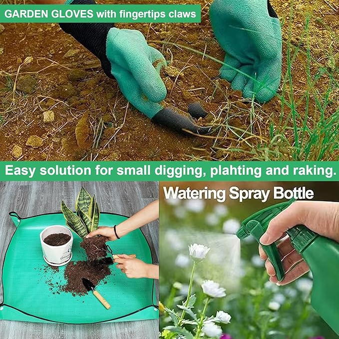 Garden Tool Set 11 Pcs Gardening Hand Tools Heavy Duty Stainless Steel Garden Supplies with Repotting Mat for Planting Kit with Gift Box Gardening Gifts for Women Men Mom