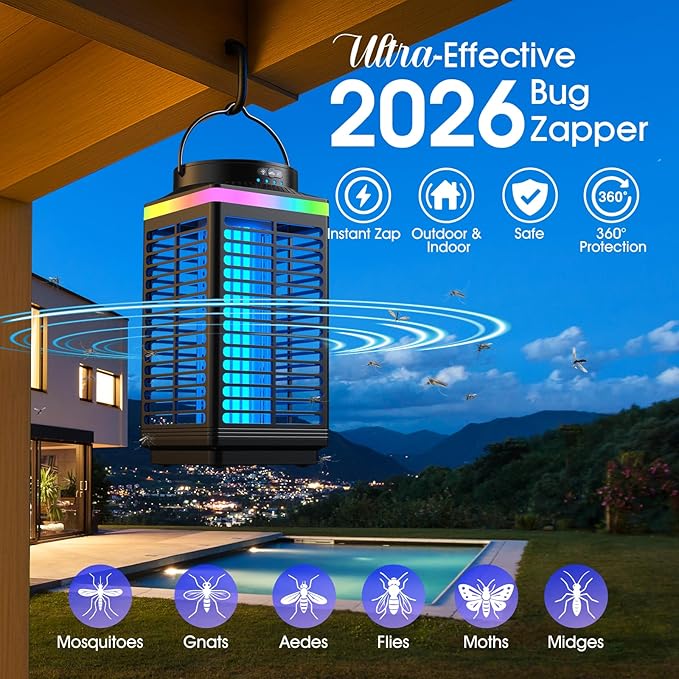 Bug Zapper Outdoor 4-in-1 4200V Electric Mosquito Zapper Cordless Rechargeable Bug Zapper Fly Zapper with 5000mAH Battery Waterproof IP68 Portable &amp Wireless Insect Zapper for Camping Patio