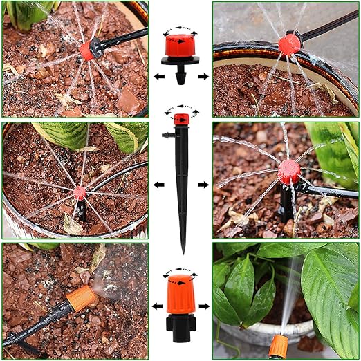 Drip Irrigation Kits 100ft/30M Garden Plant Watering Sprinkler System with Distribution Tubing Hose Adjustable Nozzles Automatic Mist Cooling Irrigation Set for Garden Lawn Patio