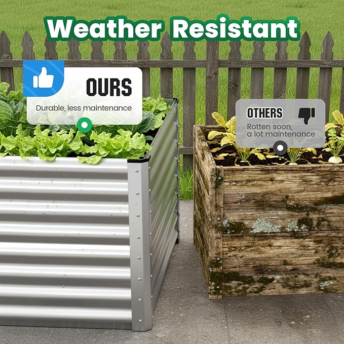 Quictent Galvanized Raised Garden Bed 8x4x2 Ft Tall Metal Planter Box for Vegetables Outdoor Bottomless for Backyard 2 Tomato Cages Included 22.04 Deep (Silver)